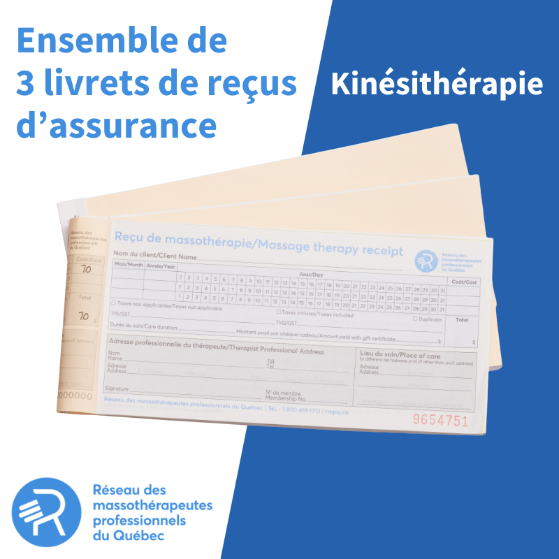 Kinésithérapie - 3 livrets de reçus d'assurance RMPQ