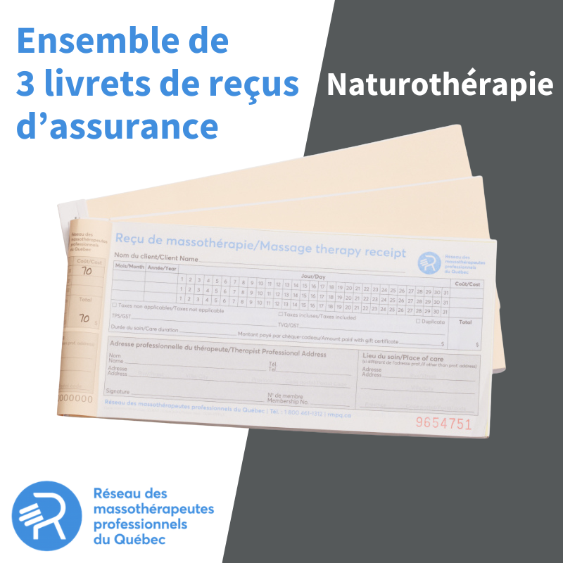 Naturothérapie - 3 livrets de reçus d'assurance RMPQ