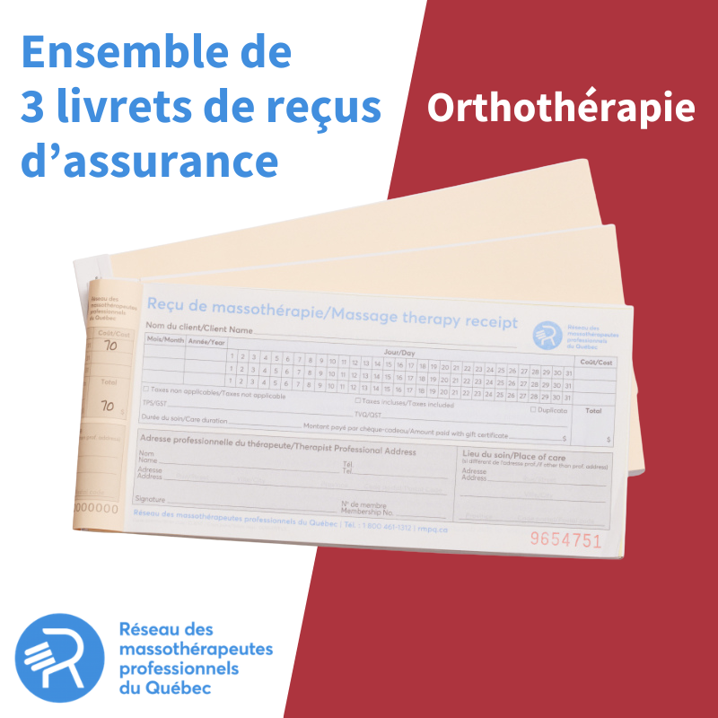 Orthothérapie - 3 livrets de reçus d'assurance RMPQ
