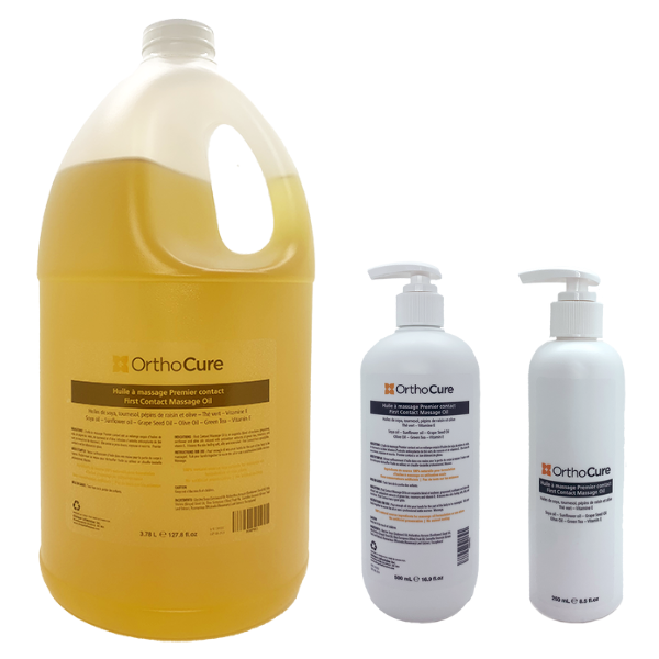 Bouteille d'huile à massage premier contact 