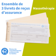 Massothérapie - 3 livrets de reçus d'assurance RMPQ