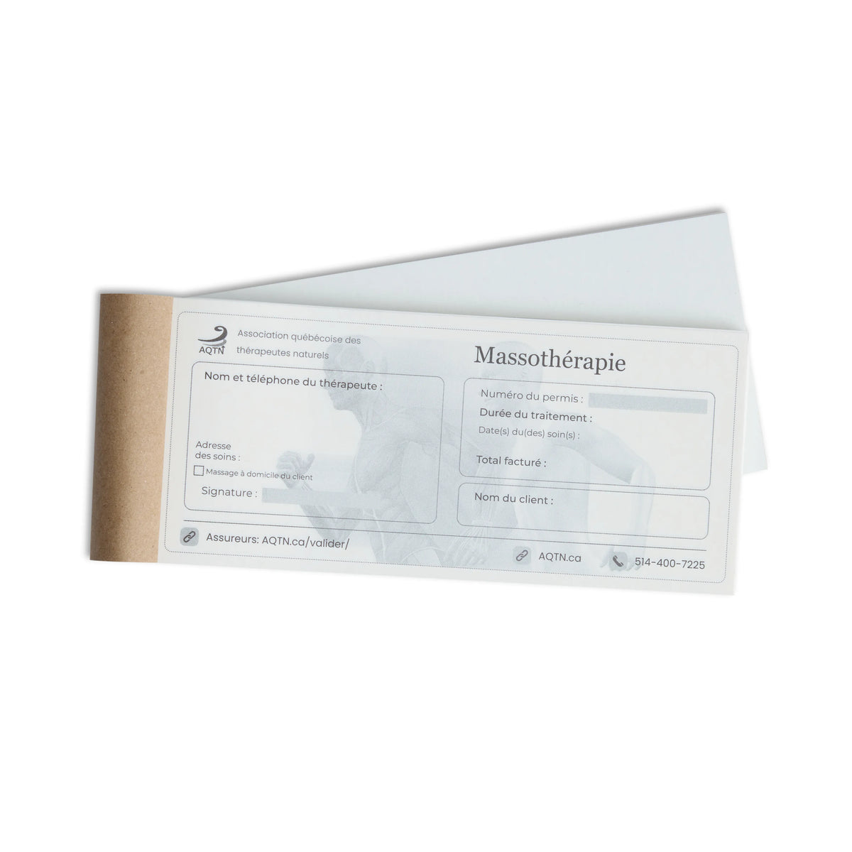 Massothérapie - 2 livrets de reçus d'assurance AQTN