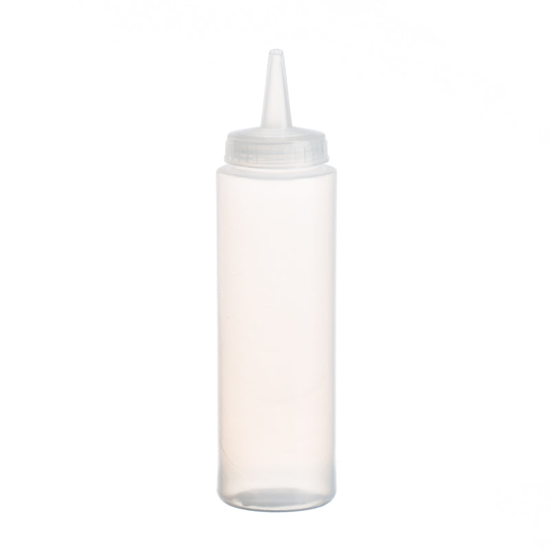 Bouteille 250 ml transparente avec bouchon pointu pour huile à massage